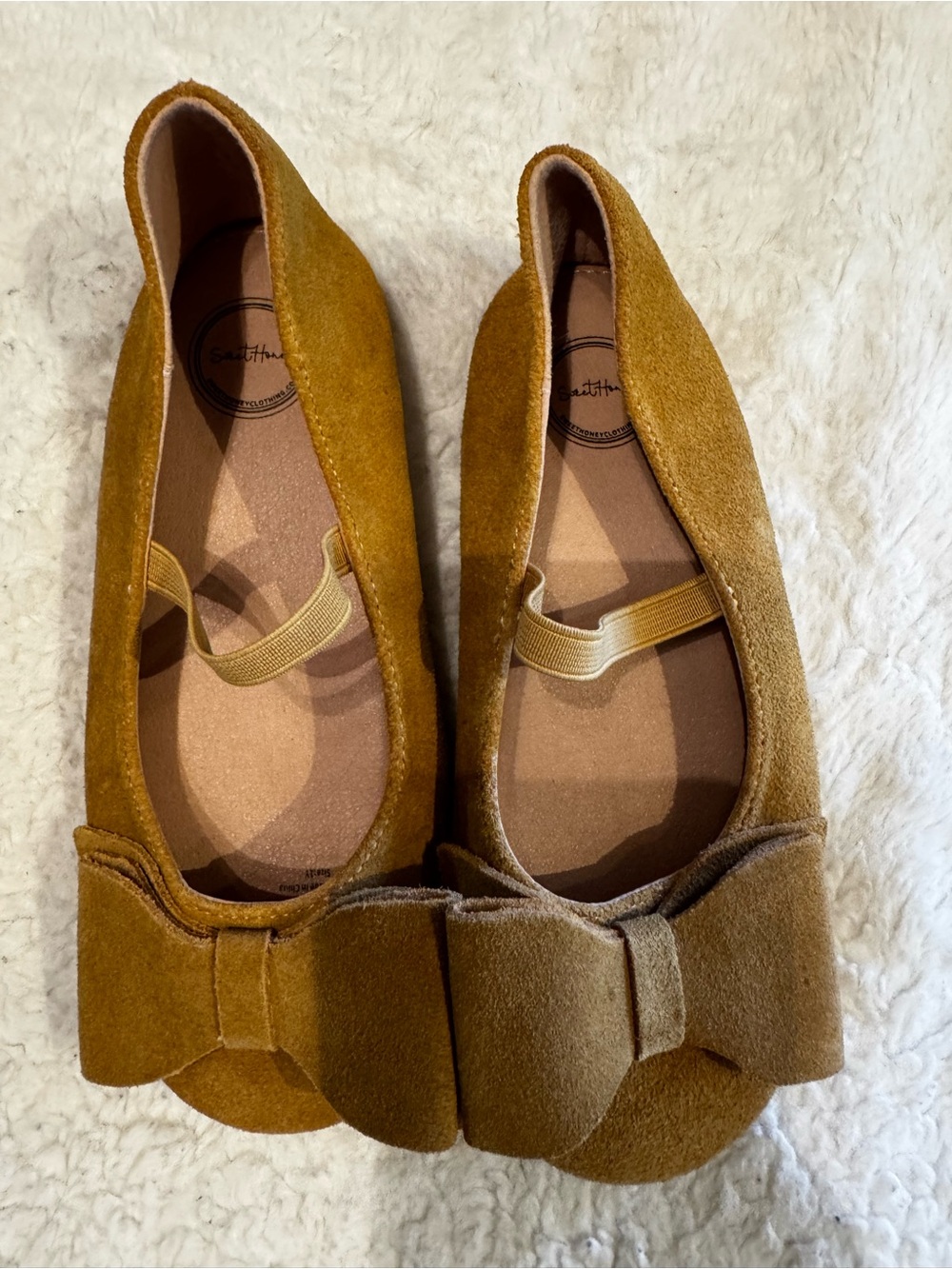 SweetHoney Mustard Suede Bow Flats